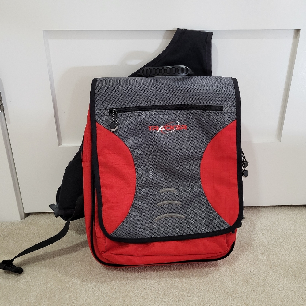Tracker Sling One Shoulder Backpack sizing is 14in H ,12.5 across 4in W .